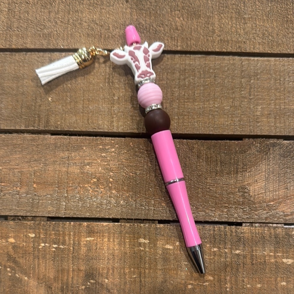 Pink and Brown Beaded Charm Pen